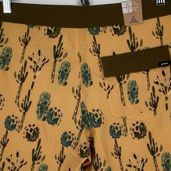 prAna Size 30 Yellow 6” Vintage Swim Boardshorts Morro Cactus Swim Trunks Q3-14 - Picture 7 of 10